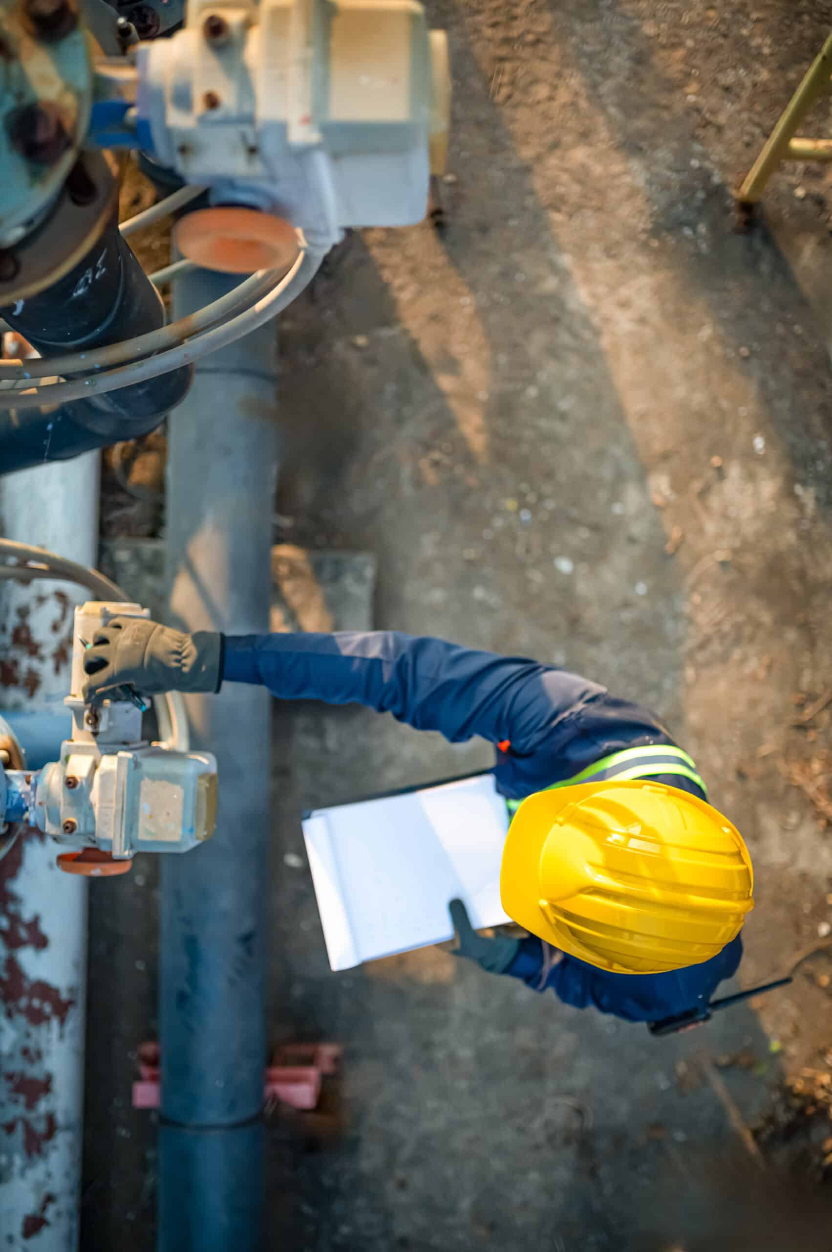 top view of a maintenance technician is inspecting the water pum